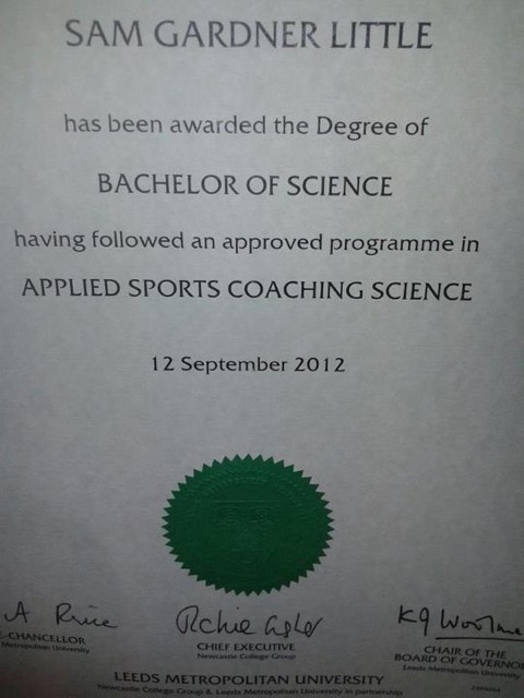 Sam Little's BSc Honors degree in Football/Sports Coaching and Sports Science